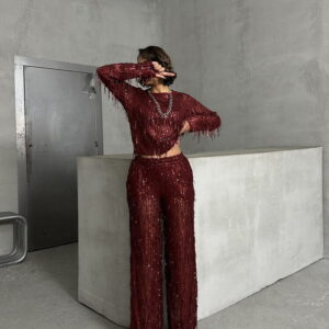 Burgundy Sequined Tulle Trousers - Brand: Topshow - Women & Kids, Baby Clothes Wholesale - TheBS Women