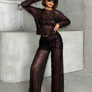 Black Burgundy Sequined Tulle Trousers - Brand: Topshow - Women & Kids, Baby Clothes Wholesale - TheBS Women