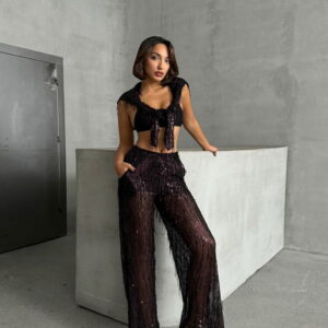 Black Burgundy Sequined Tulle Trousers - Brand: Topshow - Women & Kids, Baby Clothes Wholesale - TheBS Women
