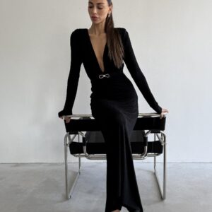 Deep V Neck Maxi Dress - Black - Brand: Cream Rouge - Women & Kids, Baby Clothes Wholesale - TheBS Women