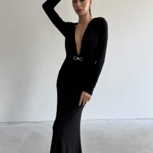 Deep V Neck Maxi Dress - Black - Brand: Cream Rouge - Women & Kids, Baby Clothes Wholesale - TheBS Women