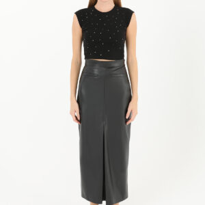 Women's Front Slit Leather Skirt - Brand: Puane - Women & Kids, Baby Clothes Wholesale - TheBS Women