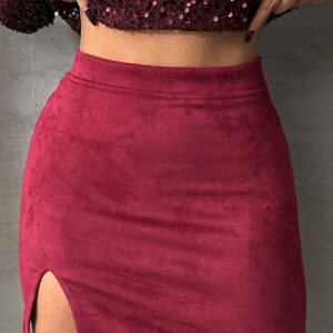 Burgundy Suede Slit Wholesale Skirt - Brand: Topshow - Women & Kids, Baby Clothes Wholesale - TheBS Women