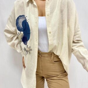 Stone Embroidered Linen Shirt - Beige - Brand: Elisa - Women & Kids, Baby Clothes Wholesale - TheBS Women
