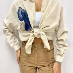 Stone Embroidered Linen Shirt - Beige - Brand: Elisa - Women & Kids, Baby Clothes Wholesale - TheBS Women