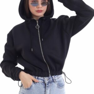 Waist Detailed And Hooded Cardigan - Black - Brand: Elisa - Women & Kids, Baby Clothes Wholesale - TheBS Women