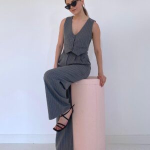 Striped Jacket & Vest & Trouser Suit - Gray - Brand: Elisa - Women & Kids, Baby Clothes Wholesale - TheBS Women