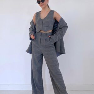 Striped Jacket & Vest & Trouser Suit - Gray - Brand: Elisa - Women & Kids, Baby Clothes Wholesale - TheBS Women