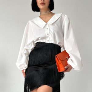 Fringed Satin Skirt - Black - Brand: Elisa - Women & Kids, Baby Clothes Wholesale - TheBS Women