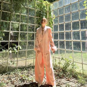 Feathered Sleeves Jacket & Trouser Suit - Powder - Brand: Elisa - Women & Kids, Baby Clothes Wholesale - TheBS Women