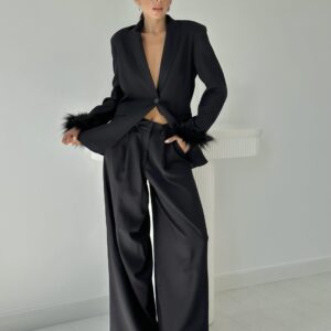 Feathered Sleeves Jacket & Trousers Set - Brand: Elisa - Women & Kids, Baby Clothes Wholesale - TheBS Women