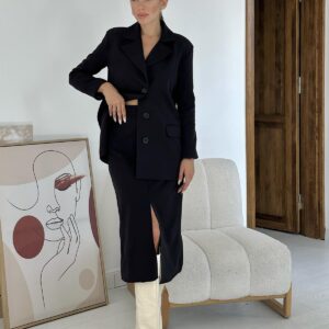 Buttoned Jacket And Skirt Set - Black - Brand: Elisa - Women & Kids, Baby Clothes Wholesale - TheBS Women