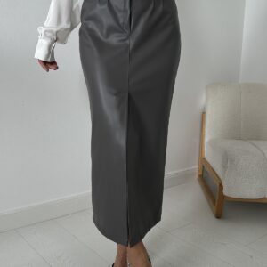 Slit Ornamental Placket Skirt - Gray - Brand: Elisa - Women & Kids, Baby Clothes Wholesale - TheBS Women