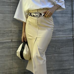 Slit Ornamental Placket Skirt - Bone - Brand: Elisa - Women & Kids, Baby Clothes Wholesale - TheBS Women