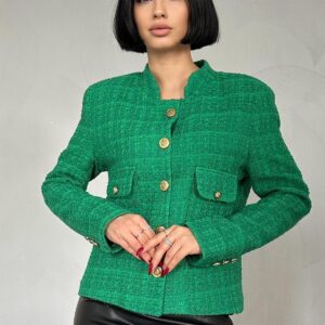 Gold Buttoned Tweed Jacket - Green - Brand: Elisa - Women & Kids, Baby Clothes Wholesale - TheBS Women