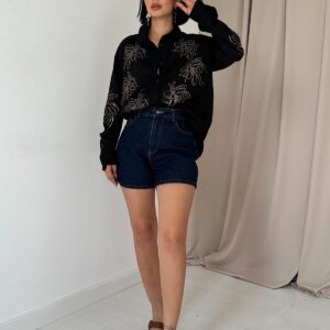 Flared Linen Embroidered Sequin Shirt - Brand: Elisa - Women & Kids, Baby Clothes Wholesale - TheBS Women