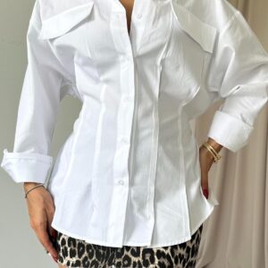 Capped Pleated Shirt - White - Brand: Elisa - Women & Kids, Baby Clothes Wholesale - TheBS Women
