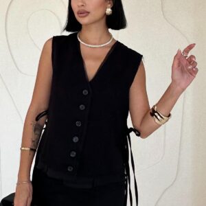 Side Tie Vest - Black - Brand: Elisa - Women & Kids, Baby Clothes Wholesale - TheBS Women