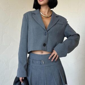 Bomber Jacket And Pleated Skirt Set - Gray - Brand: Elisa - Women & Kids, Baby Clothes Wholesale - TheBS Women