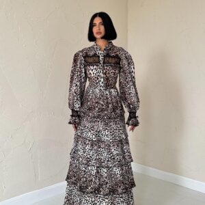 Pleated Detail Elastic Dress - Leopard - Brand: Elisa - Women & Kids, Baby Clothes Wholesale - TheBS Women