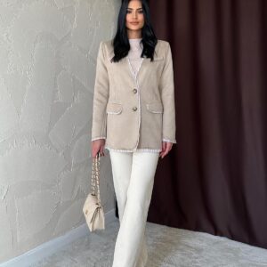 Striped Lined Garnished Suede Jacket - Brand: Elisa - Women & Kids, Baby Clothes Wholesale - TheBS Women