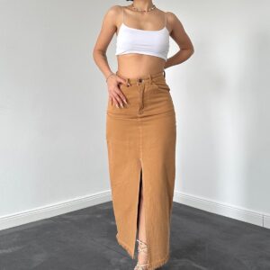 Gabardine Dyed Tassel Skirt - Camel - Brand: Elisa - Women & Kids, Baby Clothes Wholesale - TheBS Women