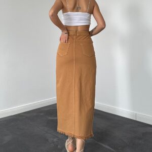 Gabardine Dyed Tassel Skirt - Camel - Brand: Elisa - Women & Kids, Baby Clothes Wholesale - TheBS Women