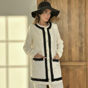 Striped Collarless Jacket And Trouser Set -& Black - Brand: Elisa - Women & Kids, Baby Clothes Wholesale - TheBS Women