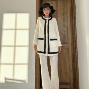 Striped Collarless Jacket And Trouser Set -& Black - Brand: Elisa - Women & Kids, Baby Clothes Wholesale - TheBS Women