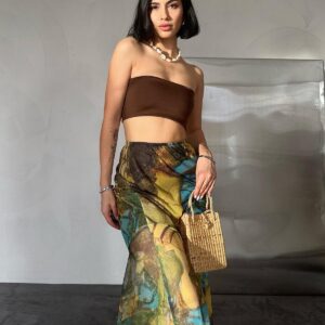 Patterned Printed Elastic Skirt - Blue & Green - Brand: Elisa - Women & Kids, Baby Clothes Wholesale - TheBS Women