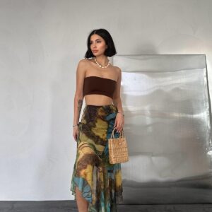 Patterned Printed Elastic Skirt - Blue & Green - Brand: Elisa - Women & Kids, Baby Clothes Wholesale - TheBS Women