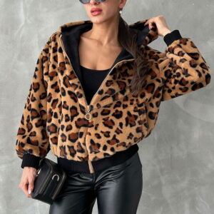 Plush Coat With Leopard Look - Brand: Topshow - Women & Kids, Baby Clothes Wholesale - TheBS Women