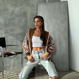 Zebra Look Plush Coat - Tan - Brand: Topshow - Women & Kids, Baby Clothes Wholesale - TheBS Women