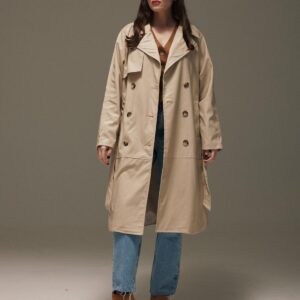 Leather Fabric Women's Trench Coat With Belted Waist - Brand: Levure - Women & Kids, Baby Clothes Wholesale - TheBS Women