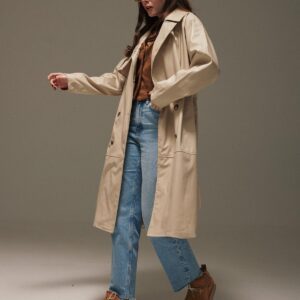 Leather Fabric Women's Trench Coat With Belted Waist - Brand: Levure - Women & Kids, Baby Clothes Wholesale - TheBS Women