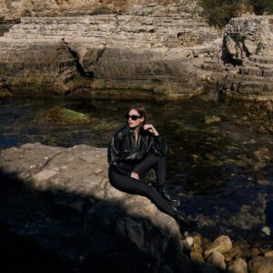 Pocket Detail Elastic Waist Faux Leather Women's Jacket Black - Brand: Levure - Women & Kids, Baby Clothes Wholesale - TheBS Women