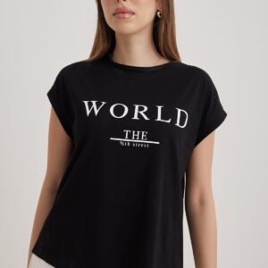 Text Printed T-Shirt - Black - Brand: Levure - Women & Kids, Baby Clothes Wholesale - TheBS Women