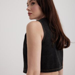 V-Neck Black Women's Denim Vest - Snow Wash Black - Brand: Levure - Women & Kids, Baby Clothes Wholesale - TheBS Women