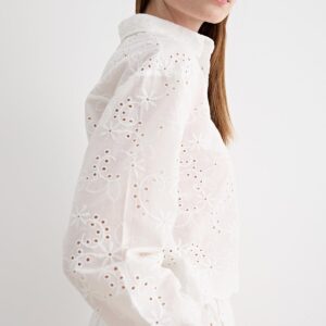 Guipure Detailed Long Sleeve Shirt White - Brand: Levure - Women & Kids, Baby Clothes Wholesale - TheBS Women