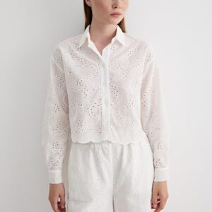 Guipure Detailed Long Sleeve Shirt White - Brand: Levure - Women & Kids, Baby Clothes Wholesale - TheBS Women