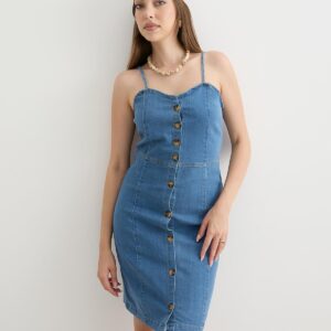 Women's Strapless Dress Blue With Strap Detail - Brand: Levure - Women & Kids, Baby Clothes Wholesale - TheBS Women