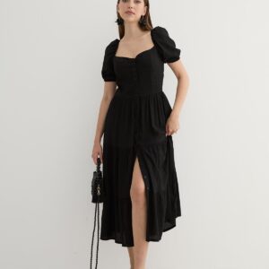 Women's Short Sleeve Button Detailed Midi Dress - Brand: Levure - Women & Kids, Baby Clothes Wholesale - TheBS Women