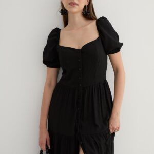 Women's Short Sleeve Button Detailed Midi Dress - Brand: Levure - Women & Kids, Baby Clothes Wholesale - TheBS Women