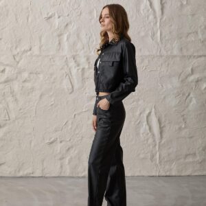 Snap Detailed Long Sleeve Leather Coat Black - Brand: Levure - Women & Kids, Baby Clothes Wholesale - TheBS Women