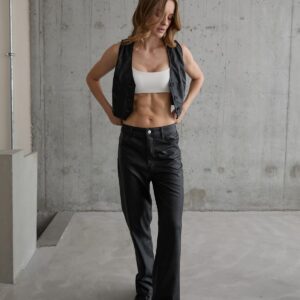 Women's Buttoned Crop Leather Vest Black - Brand: Levure - Women & Kids, Baby Clothes Wholesale - TheBS Women