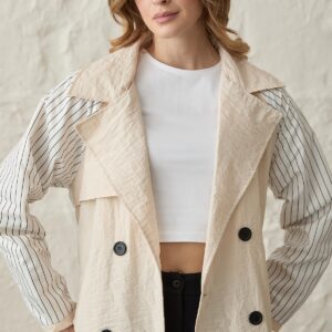 Back Print Detailed Buttoned Trench Coat - Brand: Levure - Women & Kids, Baby Clothes Wholesale - TheBS Women