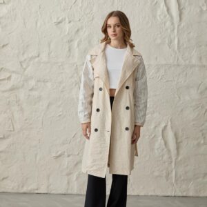 Back Print Detailed Buttoned Trench Coat - Brand: Levure - Women & Kids, Baby Clothes Wholesale - TheBS Women