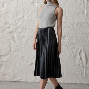 Women's Pleated Long Leather Skirt Black - Brand: Levure - Women & Kids, Baby Clothes Wholesale - TheBS Women
