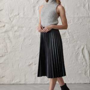 Women's Pleated Long Leather Skirt Black - Brand: Levure - Women & Kids, Baby Clothes Wholesale - TheBS Women