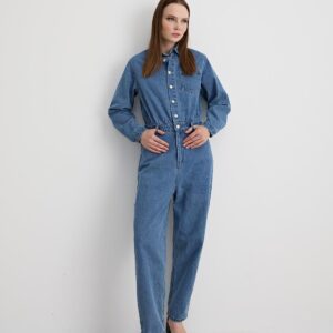 Long Sleeve Denim Jumpsuit - Blue - Brand: Levure - Women & Kids, Baby Clothes Wholesale - TheBS Women